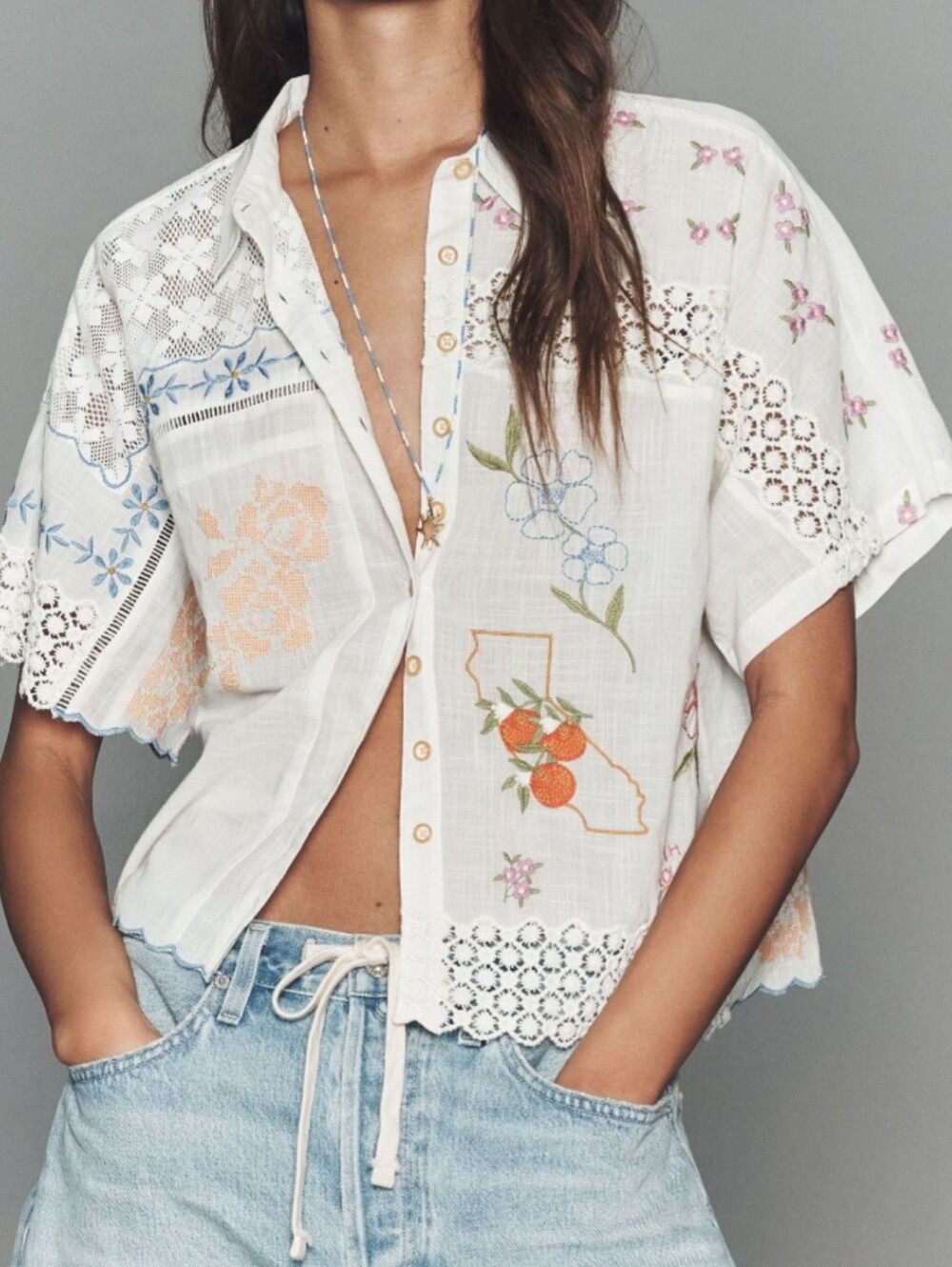 Anthropologie Embroidered Short Sleeves 100% Cotton Blouse.